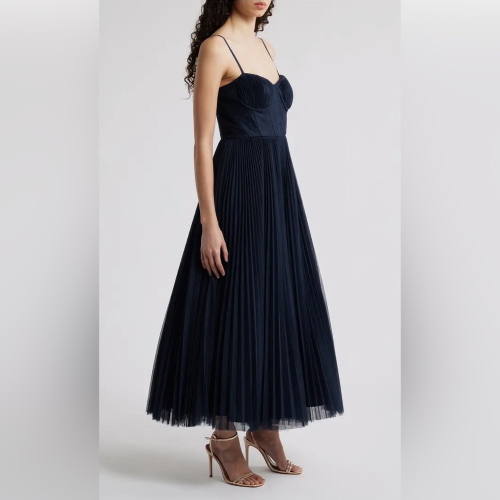 Hutch Pleated Cocktail Dress with Mesh Overlay - Picture 4 of 8